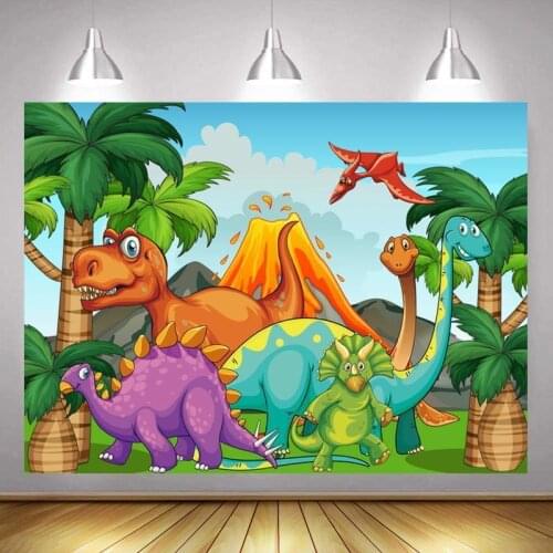 Cartoon Volcano Coconut Tree Dinosaur World Background Child Birthday Party Decoration Studio Photography Scene Cloth