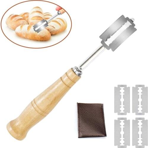 1 Set Bread Cutter Kitchen Wooden Handle Baking Accessories Western-style Arc Curved Toast Knife Kitchen Gadgets