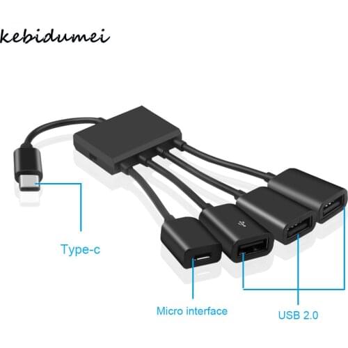 Kebidumei USB 3.1 Type C Hub to 4 USB2.0 Port HUB 19cm Multiple OTG 4 Port Type-C USB Power Charging Hub Cable Connector Adapter