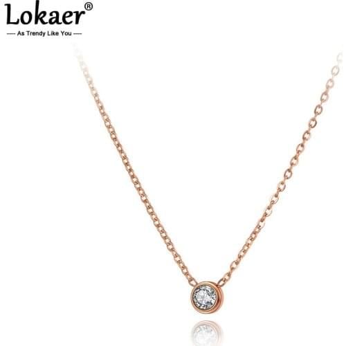 Lokaer Titanium Stainless Steel Round CZ Crystal Charm Choker Necklaces For Women Girl Trendy Rhinestone Pendant Necklace N20253