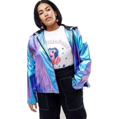 2020 Spring Summer Laser Sympony Hologram Hooded Jacket Sunscreen Sunproof Chic Young Pop