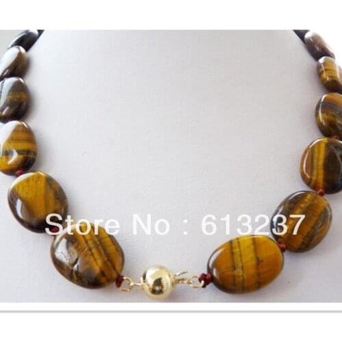 Beautiful 13x18mm yellow natural stone tiger eyes stone oval shaoe beads classical chain choker necklace making 18inch MY5245