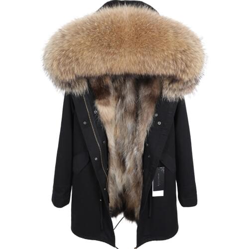 MAOMAOKONG 2020new winter womens clothing Natural Real Raccoon Fur Collar Park Jacket Detachable real raccoon fur lining