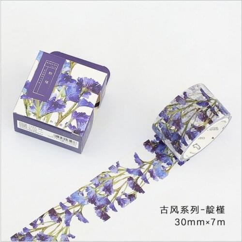 30mm Wide Ancient Dark Purple Flowers plants Vintage Scenery Decoration Washi Tape DIY Planner Diary Scrapbooking Masking Tape