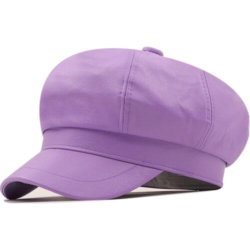 Fashion Military Cap For Women winter Belt Buckle PU Flat Top Hat Women Army Hat Sailor Hats Black Ladies Beret Caps