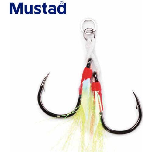 Mustad Double Hooks Barbed String Hook Inchiku Assist Hooks Slow Jig Saltwater Jigging Green Feature Hooks Sea Ocean Beach Pesca