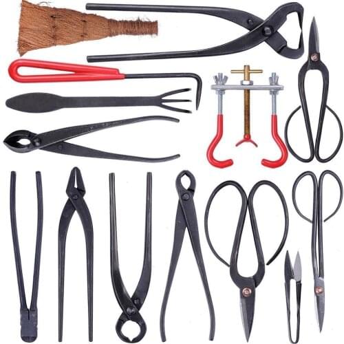 High quality gardening bonsai tool set multi-function bonsai kit 14 piece set carbon steel cutting kit and tool kit / rolling
