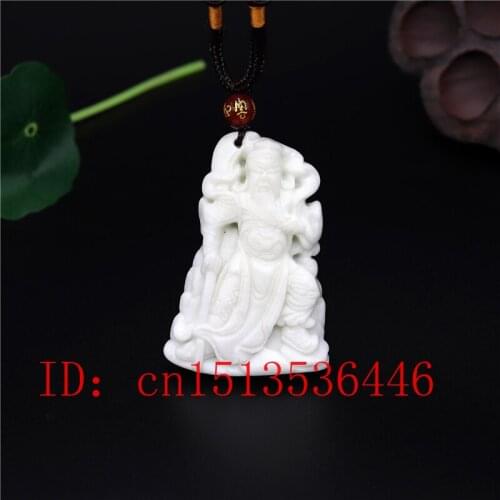 Natural Chinese Guangong Warrior Jade Pendant White Green Necklace Charm Jewellery Fashion Double-sided Carved Man Woman Amulet