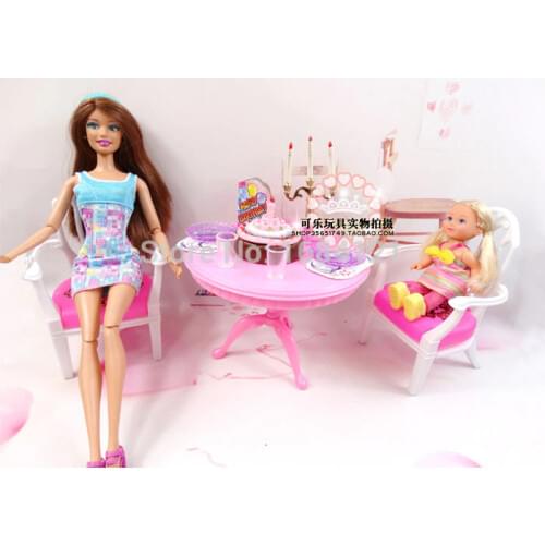 New arrival girls gift play house for children girl party time set furniture for barbie doll,dinner table accessories for barbie
