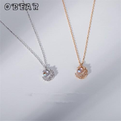 OBEAR Fashion Moon Pendant Necklace Crystal Zircon Clavicle Chain Silver Plated Necklace For Women
