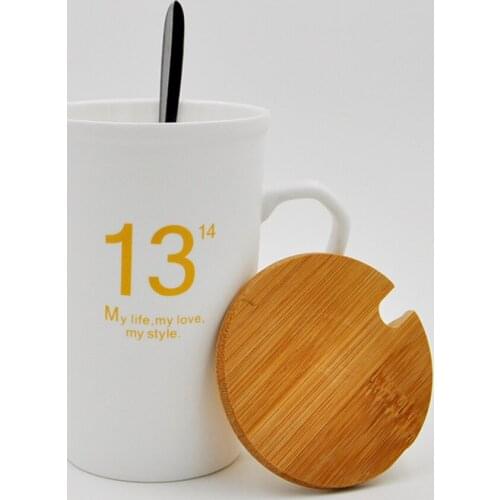 Solid Color Modern Couple Mug With Spoon Bamboo Lid Big Capacity Ceramic Milk Mug Coffee Cup Tea Cup Kitchen Accessories 2021