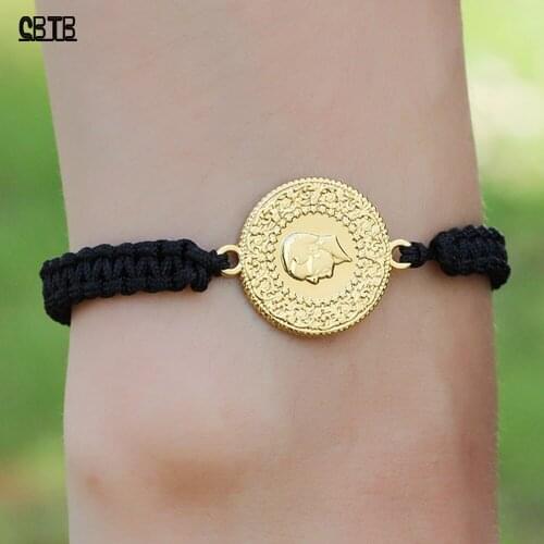 Wholesale Hand Woven Adjustable Bracelet Muslim Islamic Turkish Coin Bracelet 18K Real Gold Jewelry Accessories Gift for Women