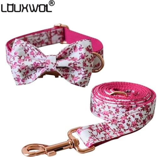 LOUXWOL Dog Collar with Bow Tie Cute Dog Collar Leash Adjustable Flower Pattern Collars for Dogs Small Medium Large Pet Supplies