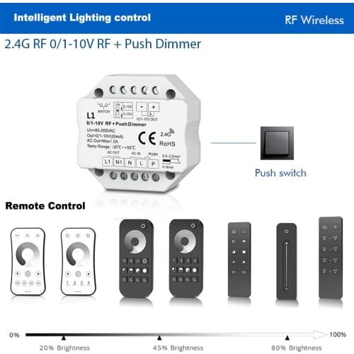 AC 85V-220V 0-10V 1-10V LED Wireless Dimmer Push Switch + 2.4G RF Touch dimming Remote Controller For LED Dimmable power Drive