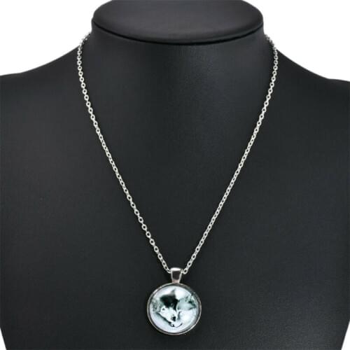 Necklaces charms silver color blue color wolf eyes art picture pendants jewelry gift Fashion Wolf round dome glass Pendant