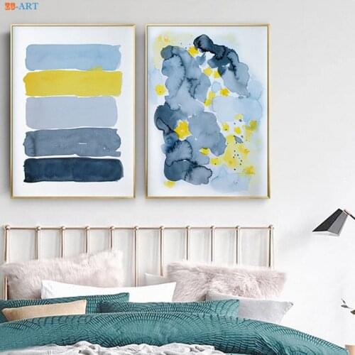 Abstract Blue Yellow Print Poster Canvas Painting Wall Art Wall Pictures for Living Room Home Decoration Contemporary Artwork