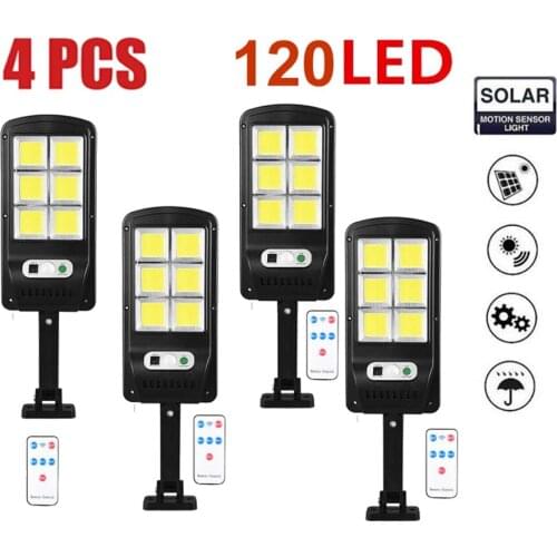Remote 1-4pcs 48-128 Solar powered light by IPR motion sensor LED landscape solar garden street light pole sol floodlight