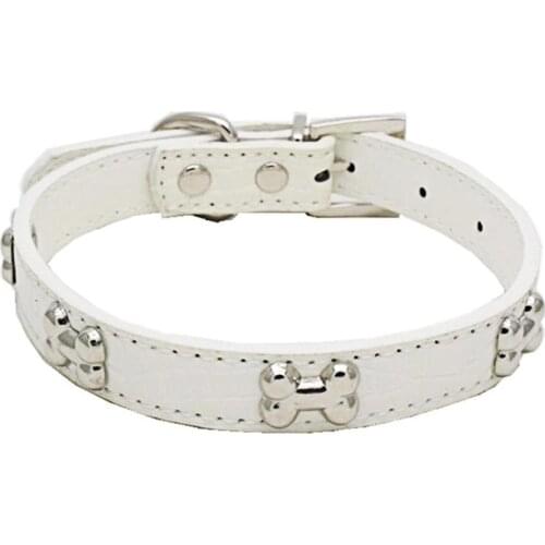 Adjustable Small Pet Dog Puppy Faux Leather Bone Collar Easy Wear Neck Strap