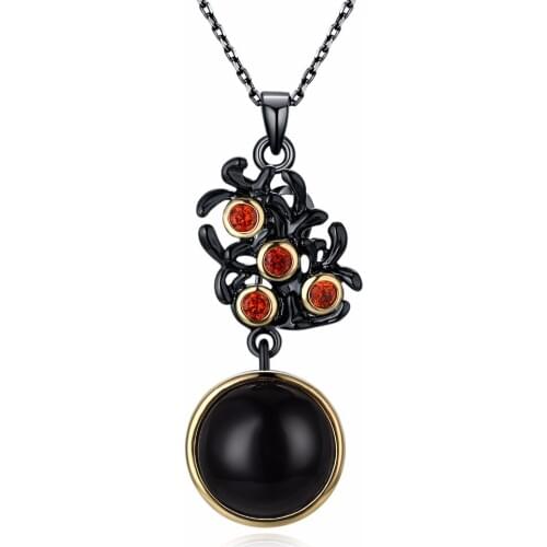 Deluxe Vintage Pendant for Women Setting with Cubic Zirconia Bijoux Chain Necklace Black Gold Color Drop Shipping