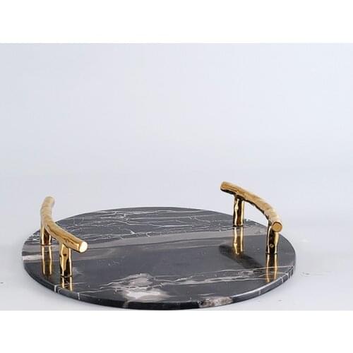 Modern Natural Marble Round Tray Villa Hotel Model Room Black Marble Decorative Tray Decoration