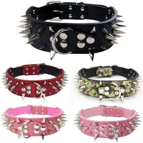 Dog Bite Collar Colorful Bully Dog Supplies Pit Bulldog PU Collar Leash For Big Dog Rivet Style Collar For Larger Fat Puppy