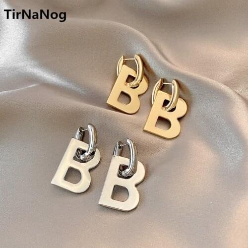 South Korea Contracted Fashion Elegant Letter B Smooth Metal Studs Earrings Geometry Unisex Jewelry Gifts