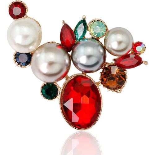 Imitation Pearl Crystal Brooches Pin Alloy Flower Brooch For Women Party Banquet Rhinestone Clothese Jewelry Accessory AF091