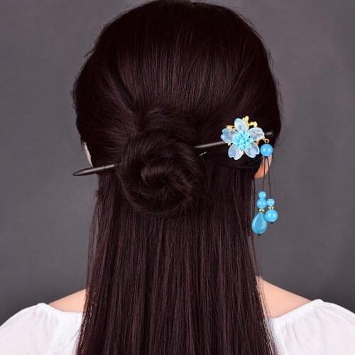 Ladies Elegant Hair Clip Decorate Retro Fashion Ethnic National Style Women Hairpin Wood Stick Alloy Female Gifts Accessories