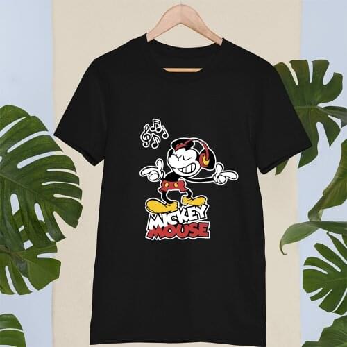 Harajuku Women T-shirts Fashion Disney Lady Clothes Drop Ship Kawaii Black White T Shirts Female Mickey Mouse Head Cartoon Print