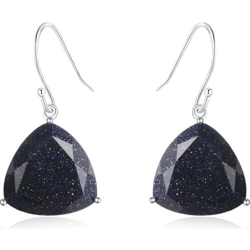 Fashion Women Earrings Jewelry Real 925 Sterling Silver Triangle Blue Stone Drop Earrings Fine Jewelry 2019