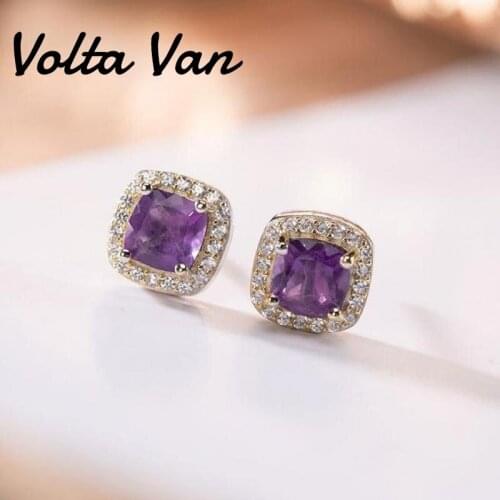 Volta Van Amethyst Stud Earrings 925 Sterling Silver Zircon 2021 New Elegant Fine Jewelry Geometric Trendy Design Women Earrings