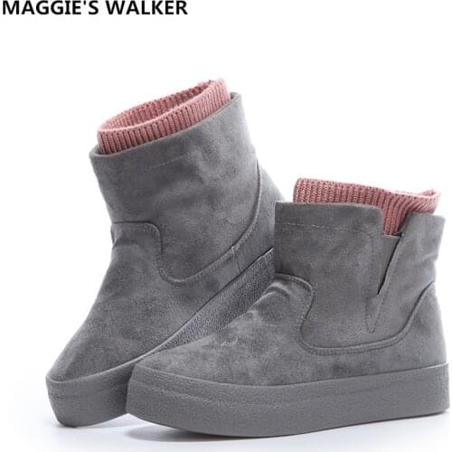 Maggies Walker Womens Fashion Flock Snow Boots High Platform Slip-on Winter Casual Shoes Warm Ankle Boots Size 35-39