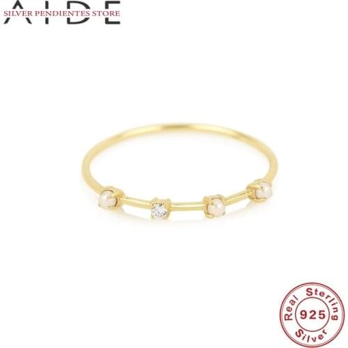 AIDE 2020 New Fashionable Zircon Wedding Rings 925 Sterling Silver Pearl Rings For Women Jewelry Wholesale Bijoux Femme