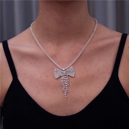 2020 New Sexy Rhinestone Bow Choker Necklace Gold for Women Charm High Quality Necklace Rhinestone Wedding bridal Jewlery Gifts