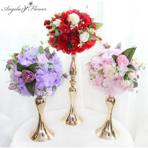 25cm Wedding Table Centerpieces Artificial Flower Ball Rose Pompom Hydrangea Green Plants Party Event Display Bouquet Home Decor