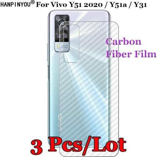 3 Pcs/Lot For Vivo Y51 2020 / Y51a / Y31 6.58" 3D Non-slip Clear Carbon Fiber Back Film Screen Protector Protective Sticker