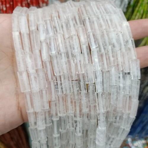 4x13mm Rectangle Shape Natural Clear Quartzs Stone Beads DIY Loose Spacer White Crystal Bead For Bracelet Necklace Making 15