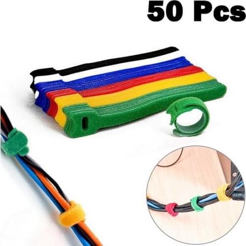 50Pcs Cable Cord Ties Nylon Strap Hook Reusable Durable Loop Ties Tidy Organizer Tool Hooks Computer Wire Straps 6 Colors 15cm