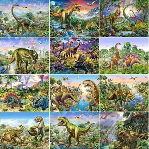 5D Diy Diamond Embroidery Mosaic Paintings Full Square Round Rhinestone Animal Dinosaur Picture Wall Art Home Bedroom Decoration