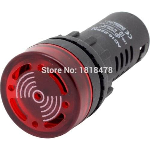 AD16-22SM AC/DC 24V 22mm Flash Light Red LED Active Buzzer Beep Indicator AC/DC 24V 12V 220V 22mm