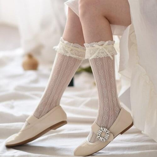 Hollow Out Heart Stockings Sexy Lace Ladie Knee Socks Elastic Fish Net Stockings Medias De Mujer 3pairs/lot