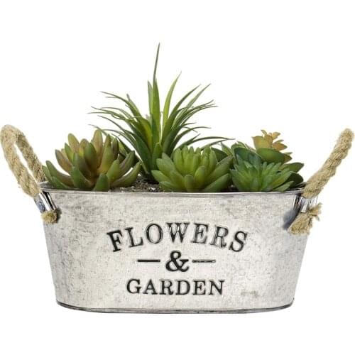 Rustic White Bucket Flower Pot Succulent Plant Container with Twine Handles Vintage Watering Flowerpots Primitive Farmhouse X7XD