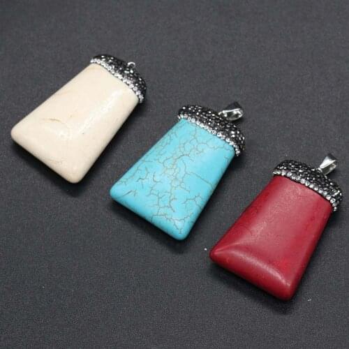 Turquoises Pendant Square Shape White/Blu/Red Natural Stone Charms for DIY jewelry Making Size 25x45mm