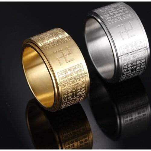 Buddhist Sanskrit Engraved Ring For Buddhist Monk Finger Jewelry Luxury Design Stainless Steel Band Gold Color Amitabha Token
