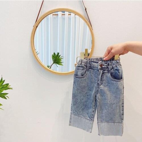 2021 Spring Autumn Childrens Solid Denim Jeans Casual Loose Wide Leg Pants Girls Fashion Straight Trousers