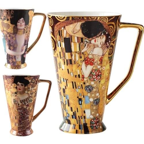Coffee Mug Gustav Klimt Luxury Bone China Tea Cups With Spoon Klimt Water Mug Porcelain Caffe Cup Coffeeware