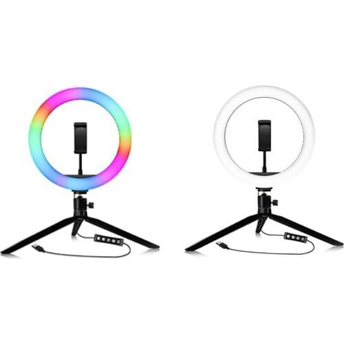 Ring Light 10Inch Mini Selfie LED Desktop Ring Lamp with Tripod Stand & Cell Phone Holder & Bluetooth Remote