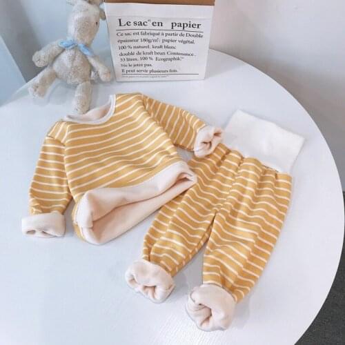 Childrens Clothing Set Winter Baby Clothes Boy High Waist Pajamas Set Plus Velvet 2-piece Baby Girl Clothes Autumn Girl Clothes