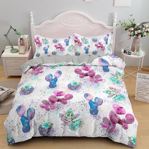 Colorful Girlish Cactus Bedding Sets Simple Style King Single Double Duvet Quilt Blanket Cover Set Bedclothes With Pillowcase