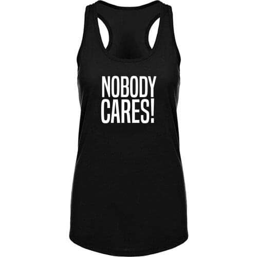 Lyprerazy Womens Nobody Cares Printed Black Workout Fitness Gym Funny Tank Top